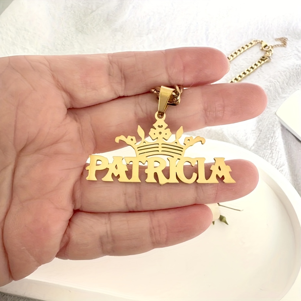 Customized Cuban Chain Name Necklace, Large Crown Pendant